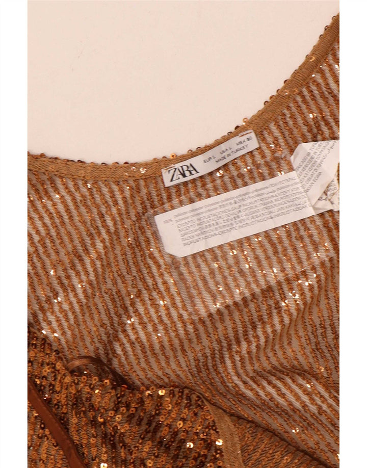 Zara Womens Sequin Crop Top UK 14 Large Brown Polyester