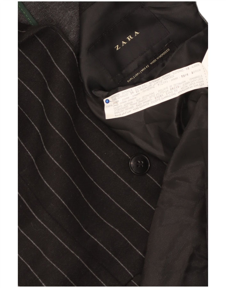 Zara Mens 2 Button Blazer Jacket UK 40 Large Black Striped Polyester