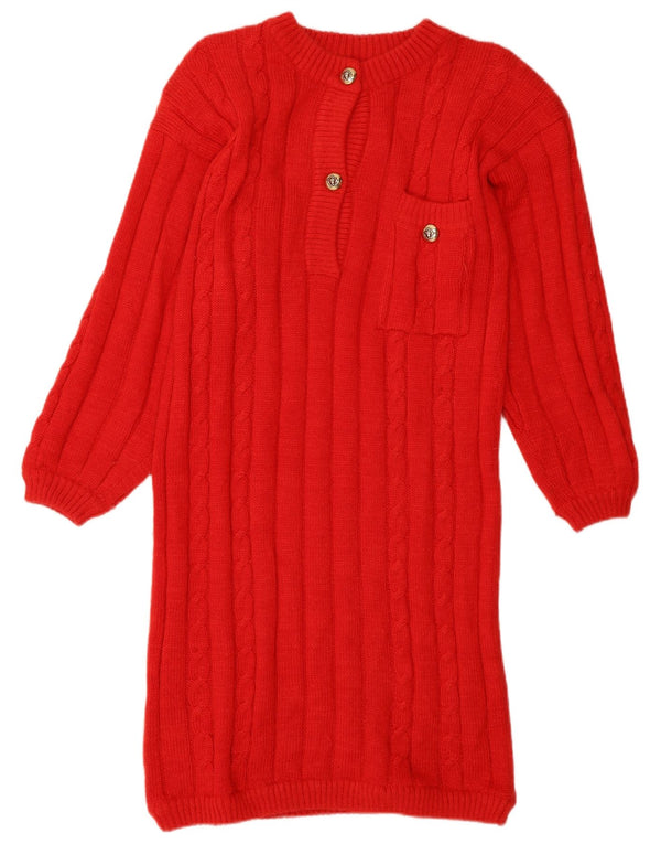 Vintage Womens Long Sleeve Jumper Dress UK 16 Large Red