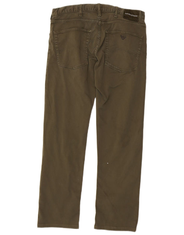 Emporio Armani Mens Straight Casual Trousers W32 L27 Khaki Cotton