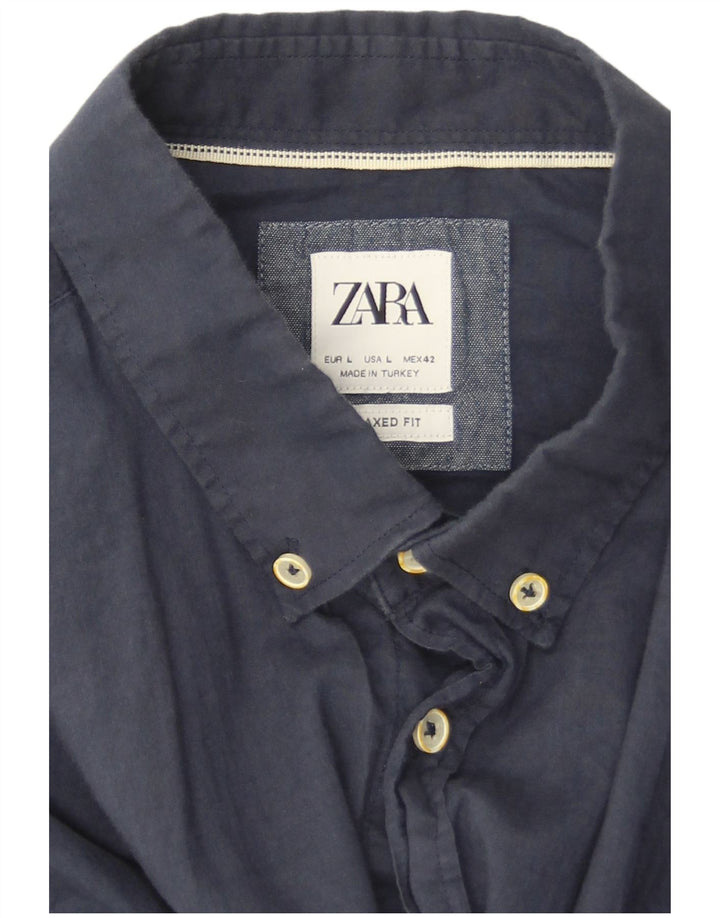 Zara Mens Relaxed Fit Shirt Large L70 Navy Blue