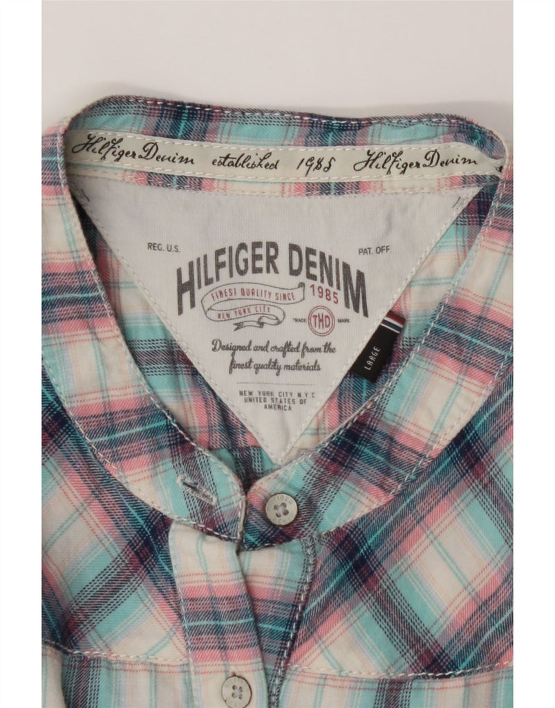 TOMMY HILFIGER Womens Pullover Shirt Dress UK 14 Large Blue Check Cotton Vintage Tommy Hilfiger and Second-Hand Tommy Hilfiger from Messina Hembry 