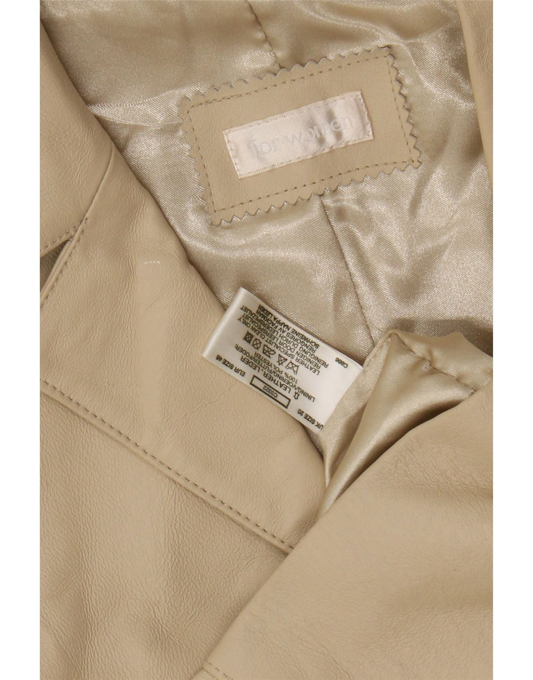 VINTAGE Womens Leather Coat UK 20 2XL Beige Leather