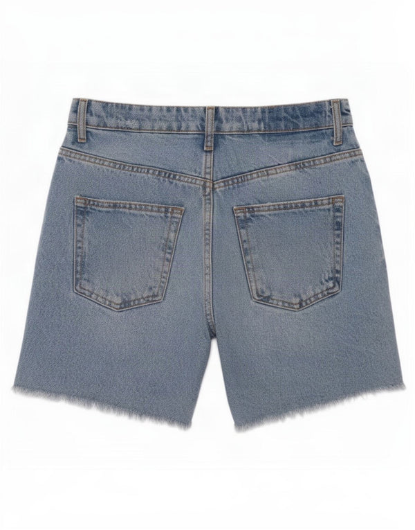 Zara Womens High Waist Distressed Denim Shorts EU 36 XS W26 Blue
