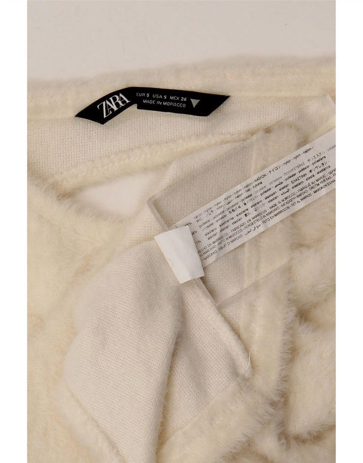 Zara Womens Long Sleeve Crop Blouse Top UK 10 Small White Nylon