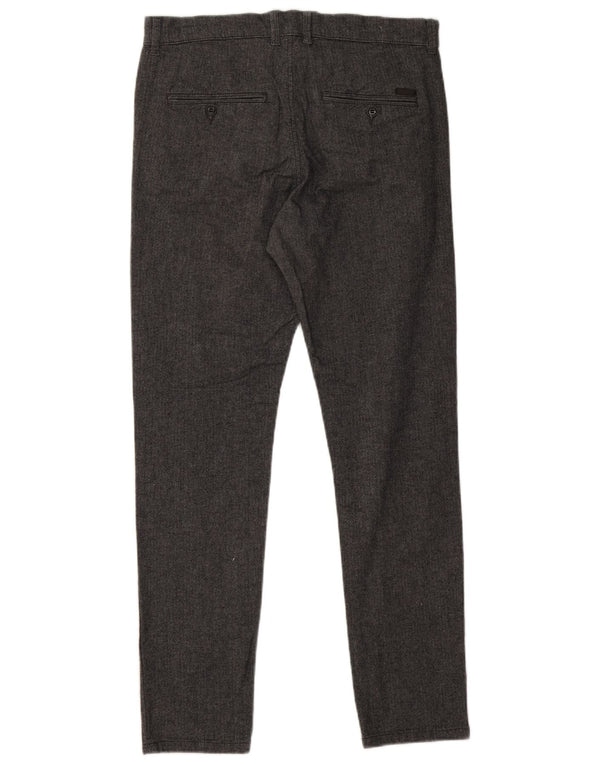 Jack & Jones Mens Slim Chino Trousers W32 L32 Grey Herringbone Viscose