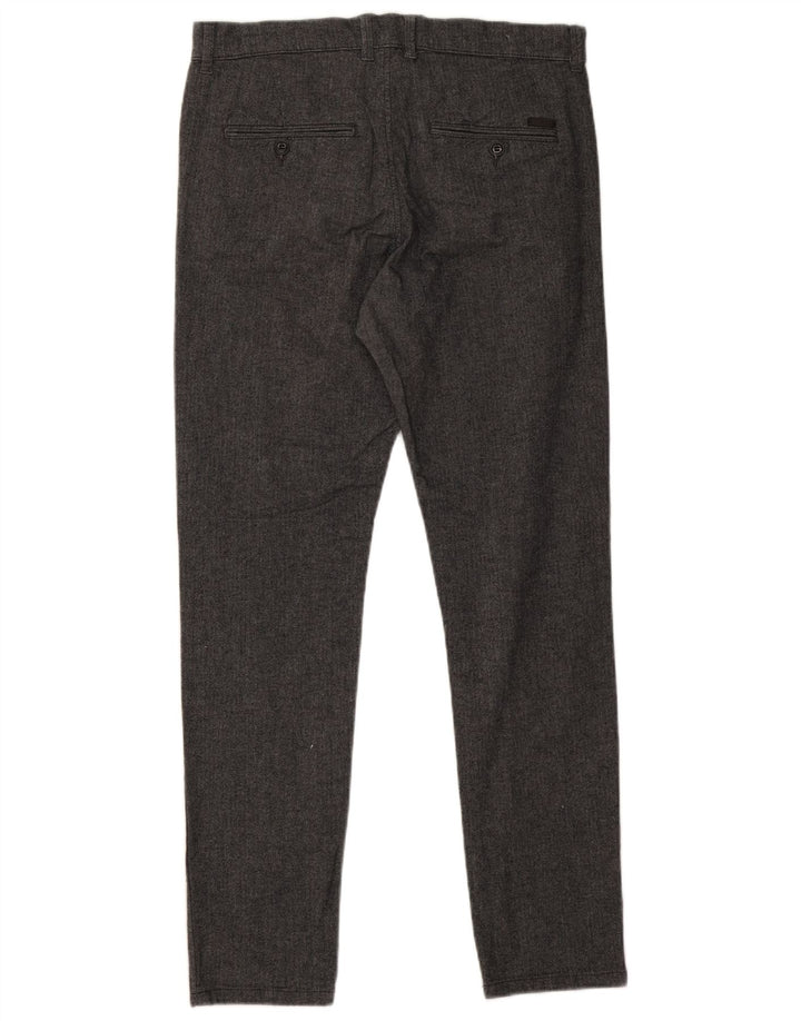 Jack & Jones Mens Slim Chino Trousers W32 L32 Grey Herringbone Viscose