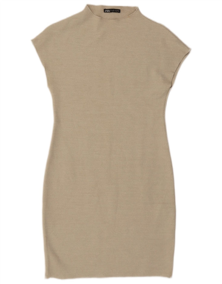 Zara Womens Sheath Dress UK 14 Large Beige Viscose
