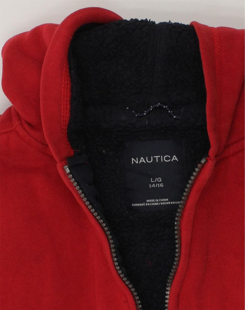 NAUTICA Boys Sherpa Zip Hoodie Sweater 14-15 Years Large Red Cotton | Vintage Nautica | Thrift | Second-Hand Nautica | Used Clothing | Messina Hembry 