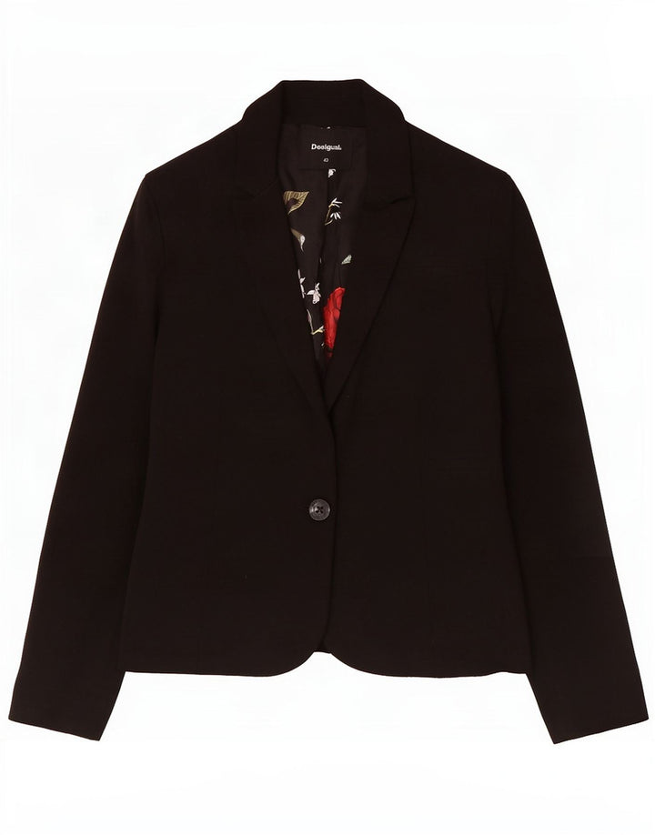 Desigual Womens 1 Button Blazer Jacket EU 40 Medium Black Floral Polyester