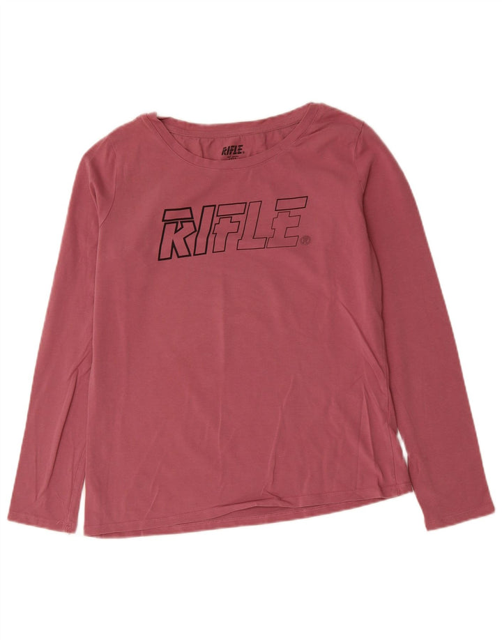 RIFLE Womens Graphic Top Long Sleeve UK 18 XL Pink Cotton