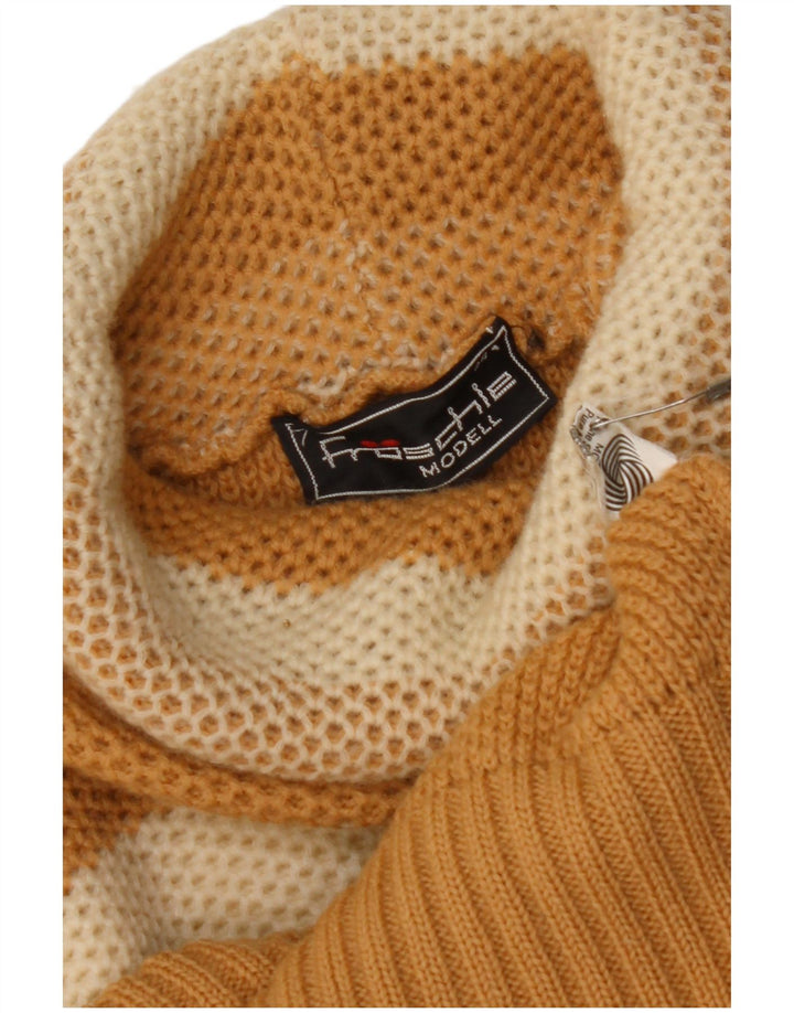 VINTAGE Womens Roll Neck Jumper Sweater IT 44 Medium Beige Striped