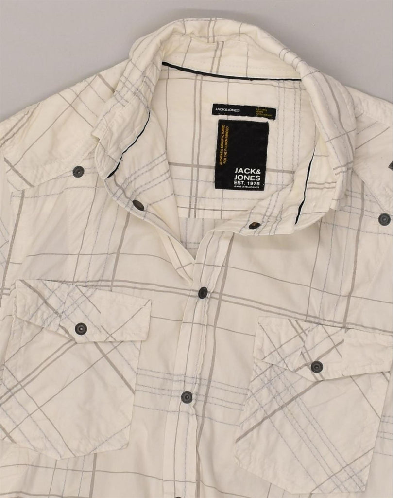 JACK & JONES Mens Short Sleeve Shirt Medium White Check Cotton | Vintage Jack & Jones | Thrift | Second-Hand Jack & Jones | Used Clothing | Messina Hembry 