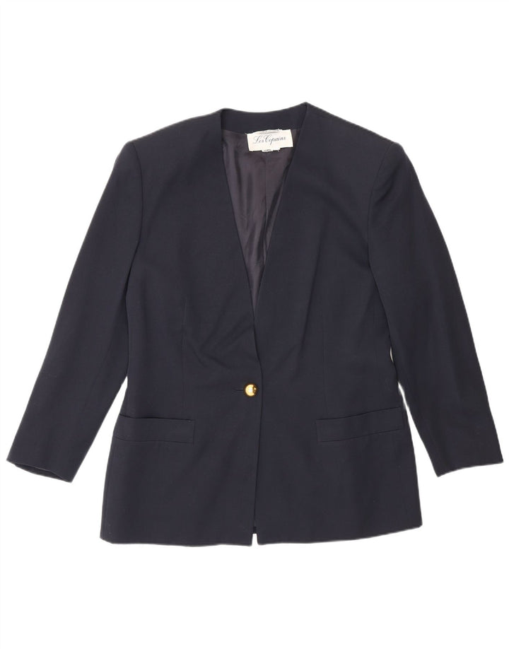 Les Copains Womens 1 Button Blazer Jacket UK 14 Medium Navy Blue