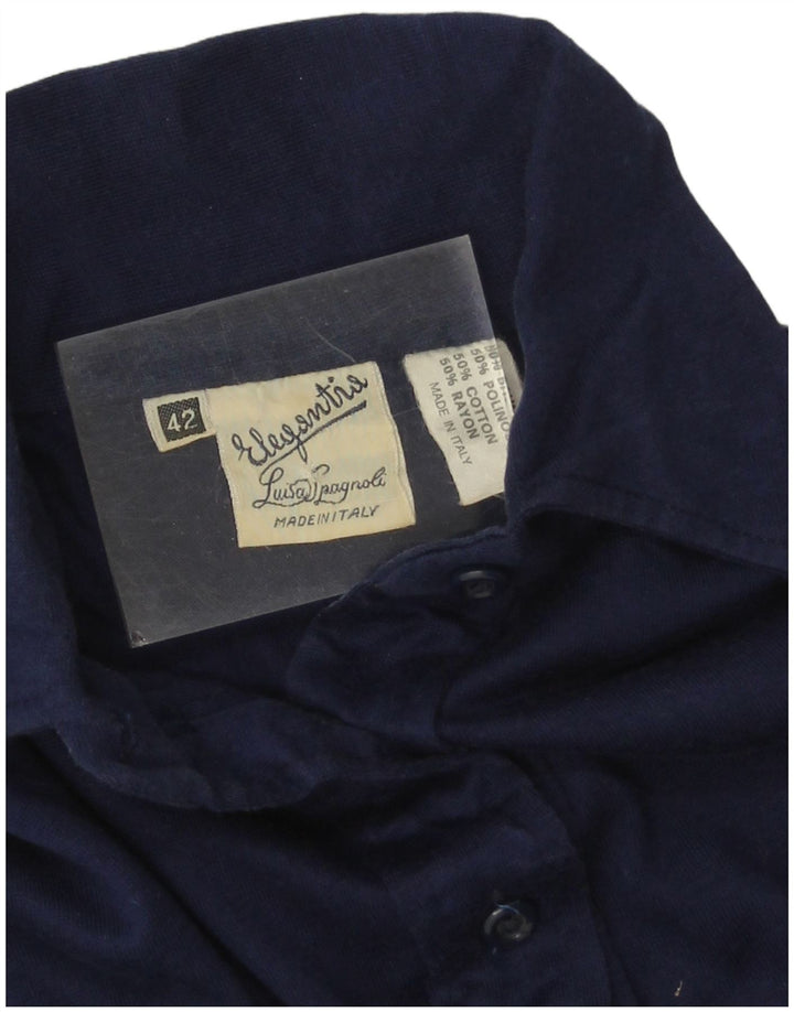 Luisa Spagnoli Womens Polo Shirt IT 42 Medium Navy Blue Cotton