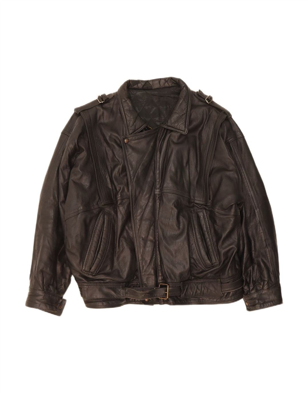 VINTAGE Mens Leather Jacket UK 44 2XL Black Leather