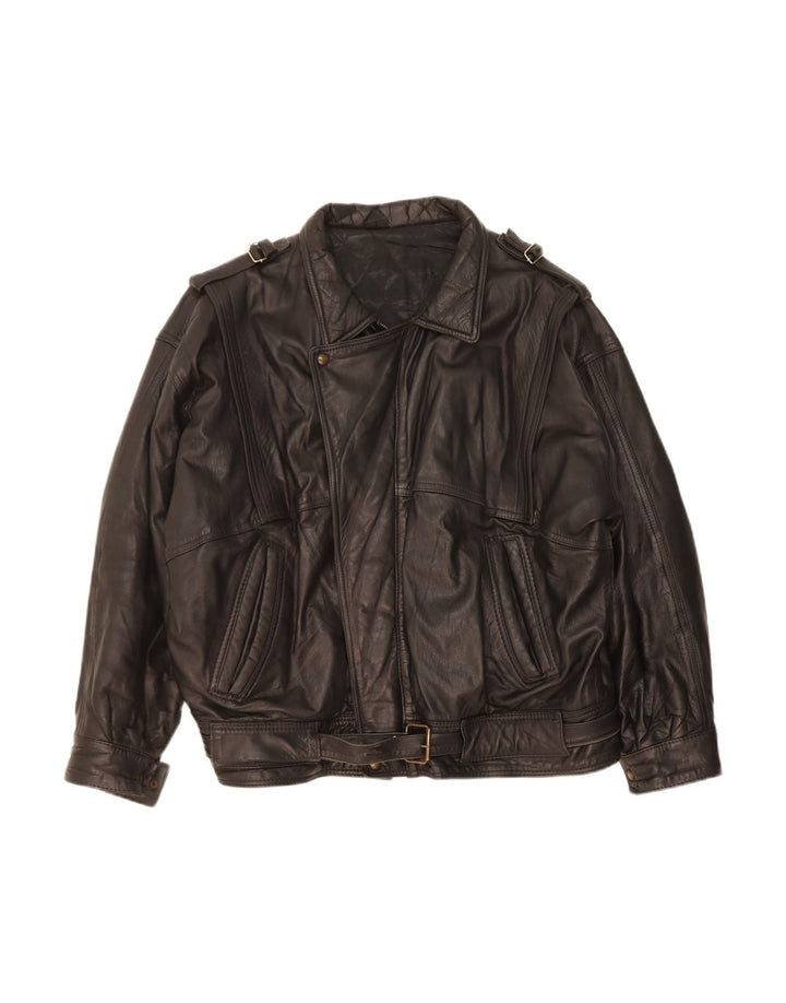 VINTAGE Mens Leather Jacket UK 44 2XL Black Leather