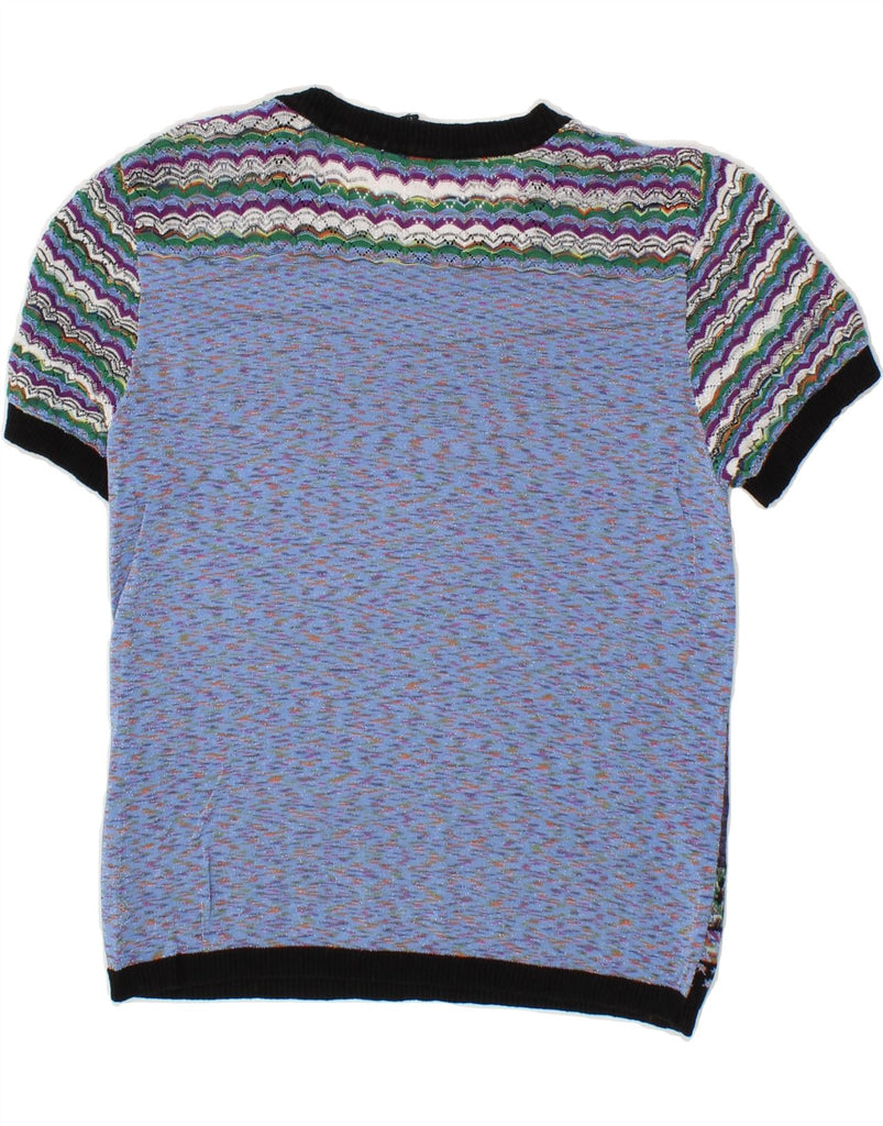 DESIGUAL Womens Short Sleeve Crew Neck Jumper Sweater UK 12 Medium Blue | Vintage Desigual | Thrift | Second-Hand Desigual | Used Clothing | Messina Hembry 