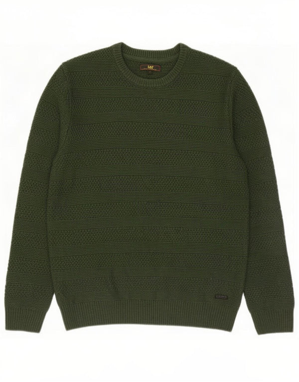 Lee Mens Crew Neck Jumper Sweater Large Green Acrylic