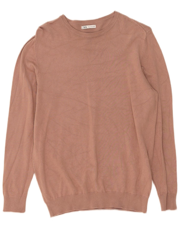 Zara Mens Boat Neck Jumper Sweater Small Beige Viscose