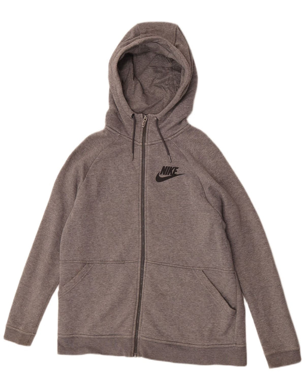 Nike Womens Zip Hoodie Sweater UK 16 Large Grey Cotton