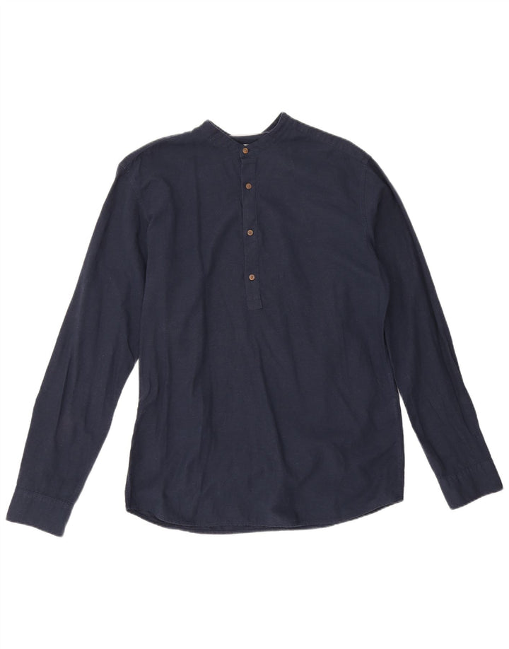 Jack & Jones Mens Slim Fit Pullover Shirt Medium Navy Blue Cotton