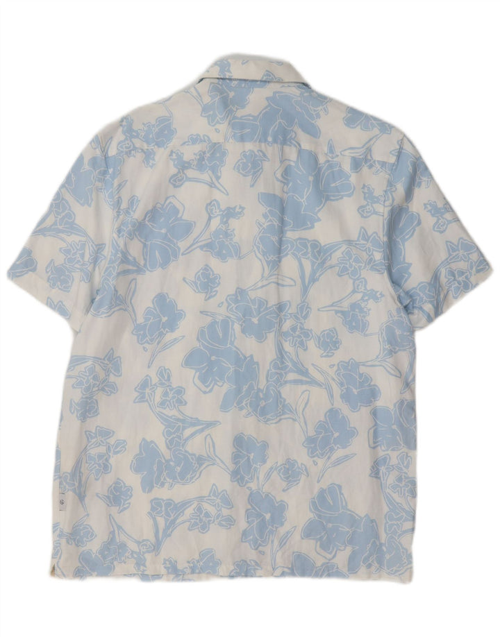 Ted Baker Mens Short Sleeve Shirt Size 3 Medium Blue Floral Lyocell