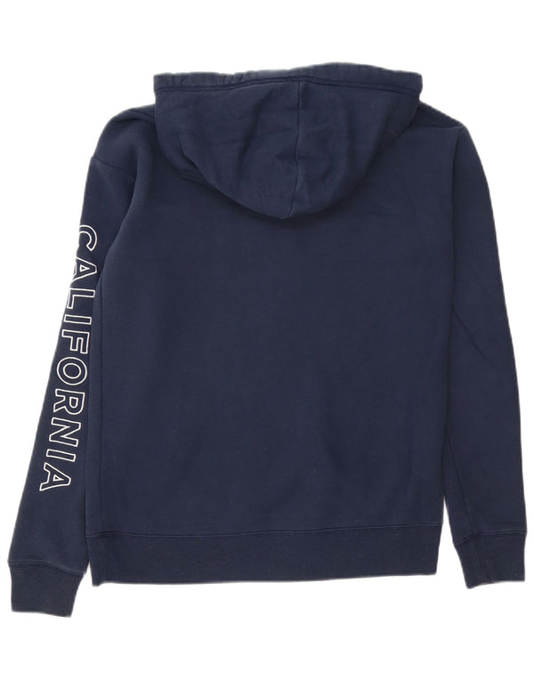 Hollister Mens Graphic Hoodie Jumper Medium Navy Blue Cotton