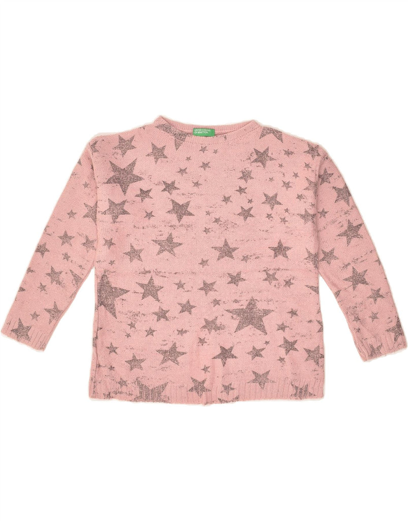 BENETTON Girls Graphic Crew Neck Jumper Sweater 5-6 Years Pink Geometric | Vintage Benetton | Thrift | Second-Hand Benetton | Used Clothing | Messina Hembry 