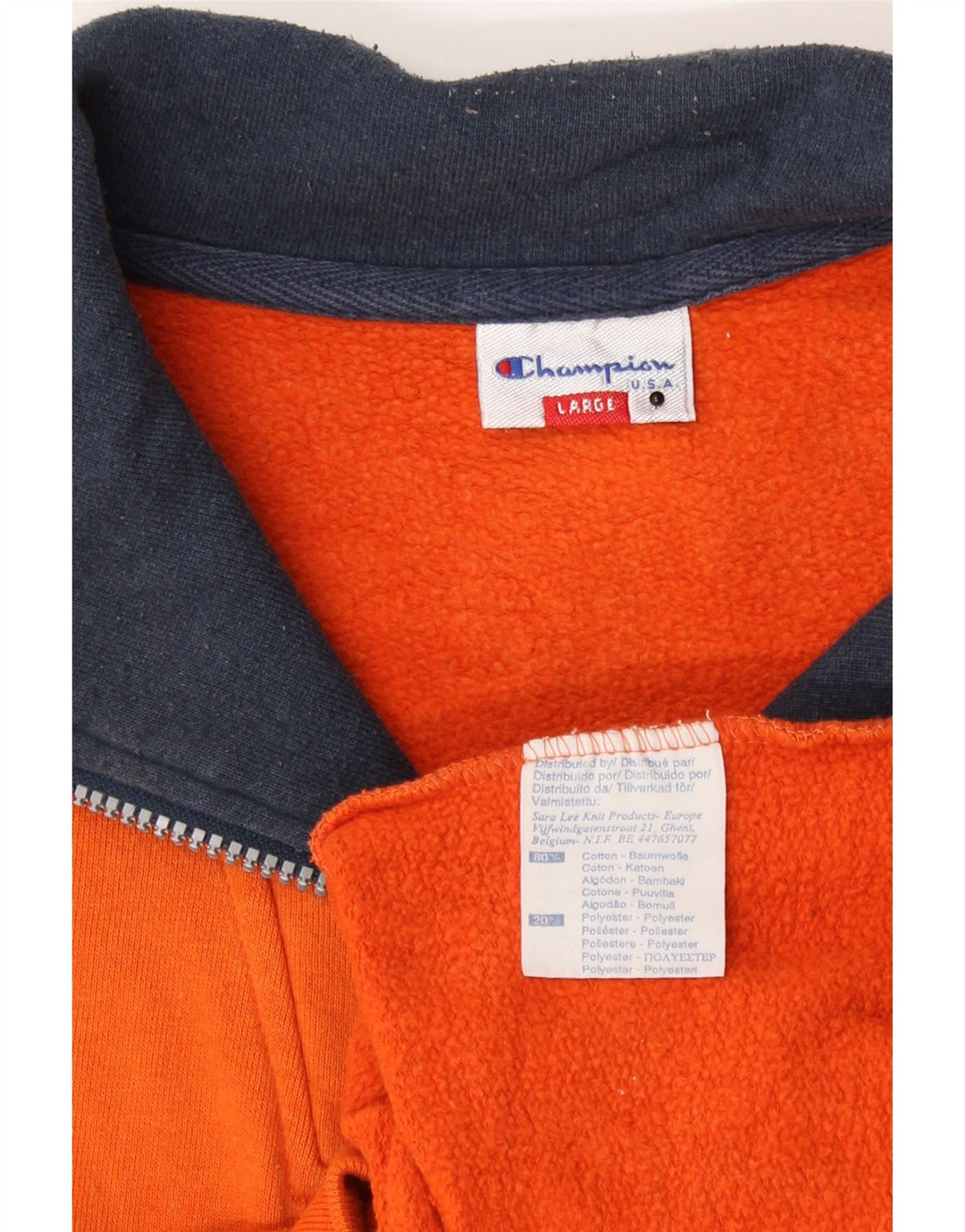 Champion Mens Graphic Zip Neck Sweatshirt Jumper Large Orange Colourblock