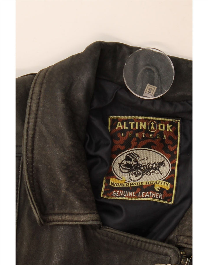 Vintage Womens Leather Oversized Biker Jacket UK 10 Small Brown Leather
