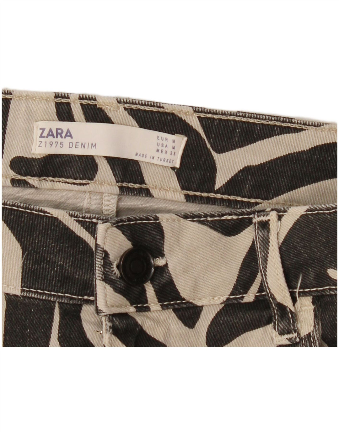 Zara Womens Mini Denim Skirt Medium W28  Beige Animal Print