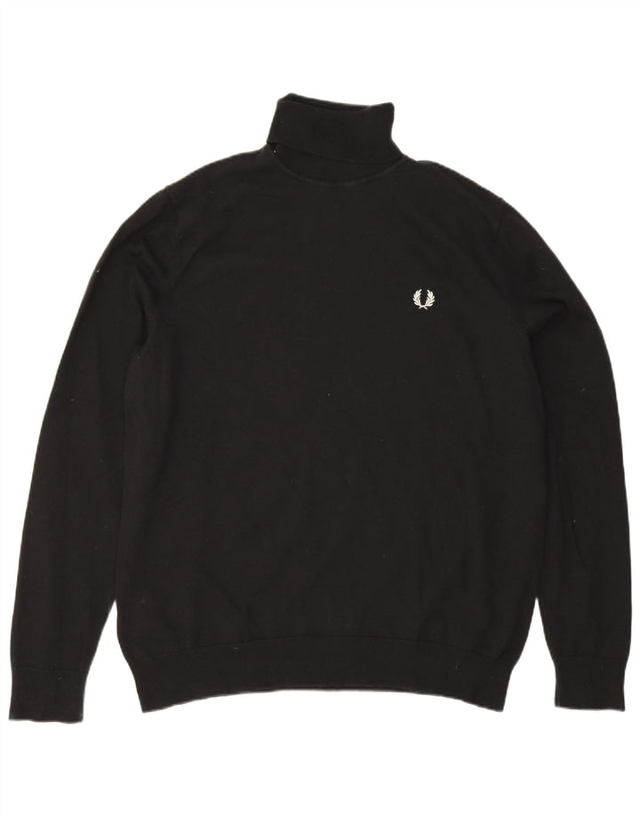 Fred Perry Mens Roll Neck Jumper Sweater XL Black Wool