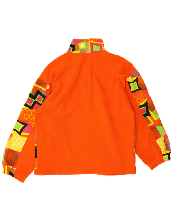 Vintage Womens Zip Neck Fleece Jumper UK 18 XL Orange Geometric