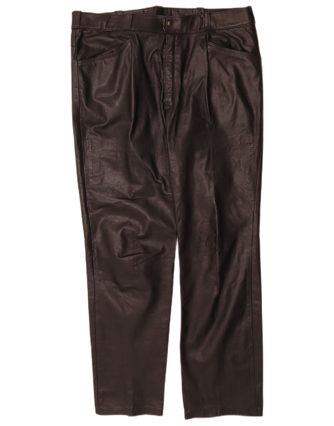 Vintage Womens Straight Leather Trousers W36 L31 Black