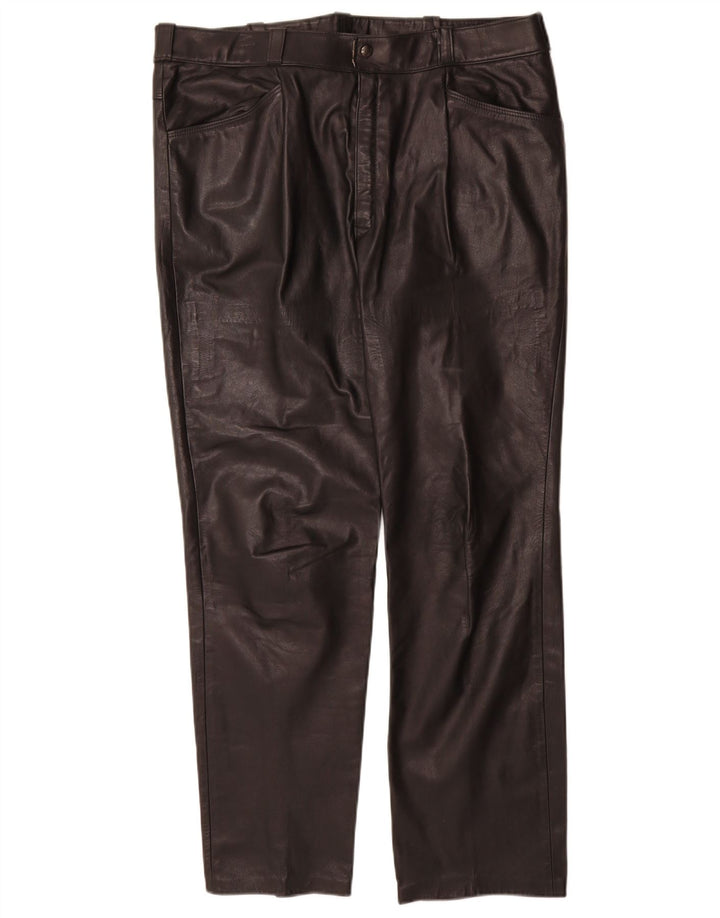 Vintage Womens Straight Leather Trousers W36 L31 Black