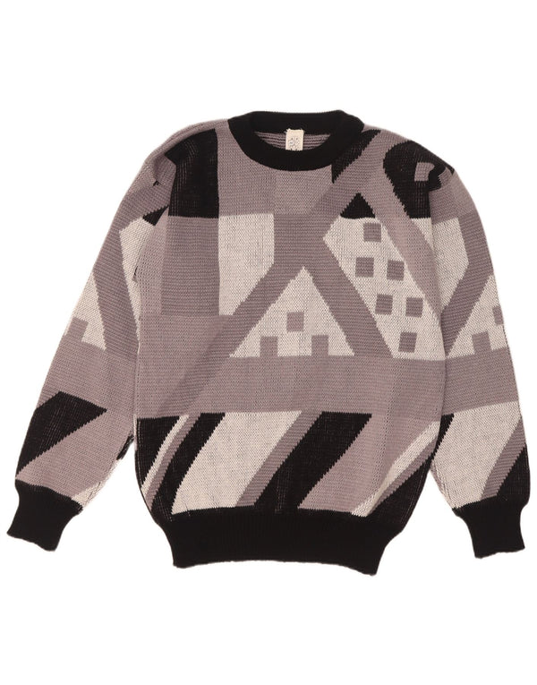 Vintage Mens Crew Neck Jumper Sweater IT 48 Medium Grey Geometric Acrylic