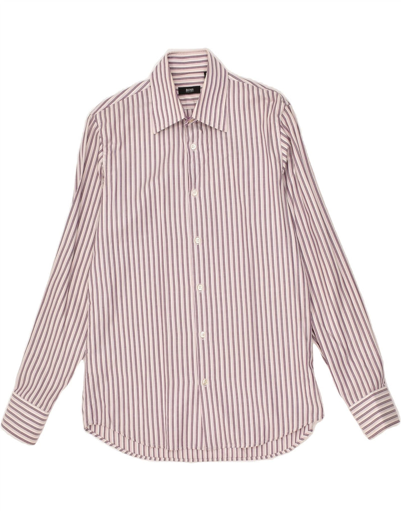 HUGO BOSS Mens Shirt Size 15 1/2 40 Medium Pink Striped Cotton | Vintage Hugo Boss | Thrift | Second-Hand Hugo Boss | Used Clothing | Messina Hembry 