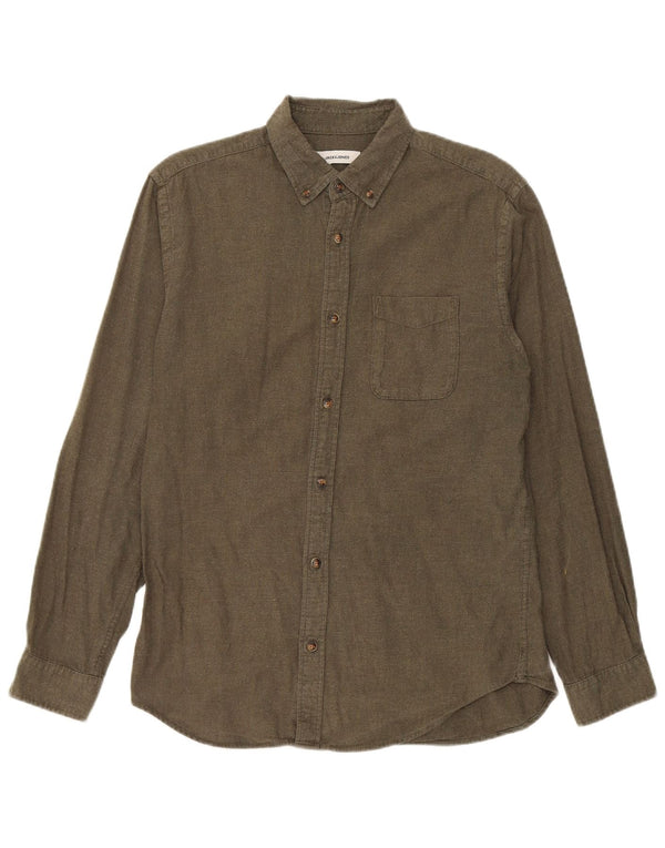 Jack & Jones Mens Flannel Shirt Medium Khaki Cotton