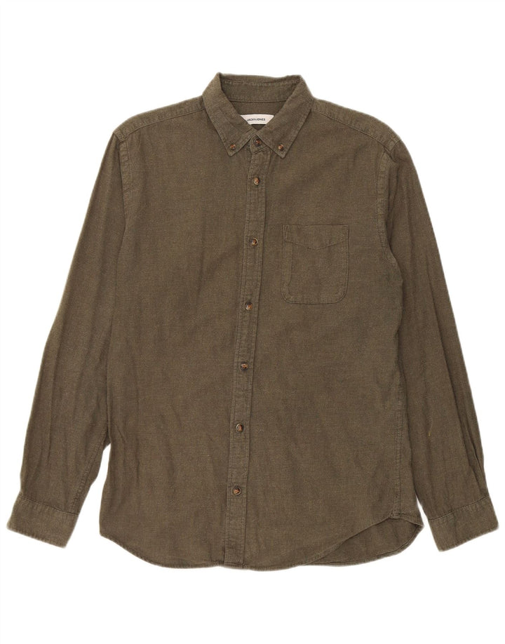Jack & Jones Mens Flannel Shirt Medium Khaki Cotton