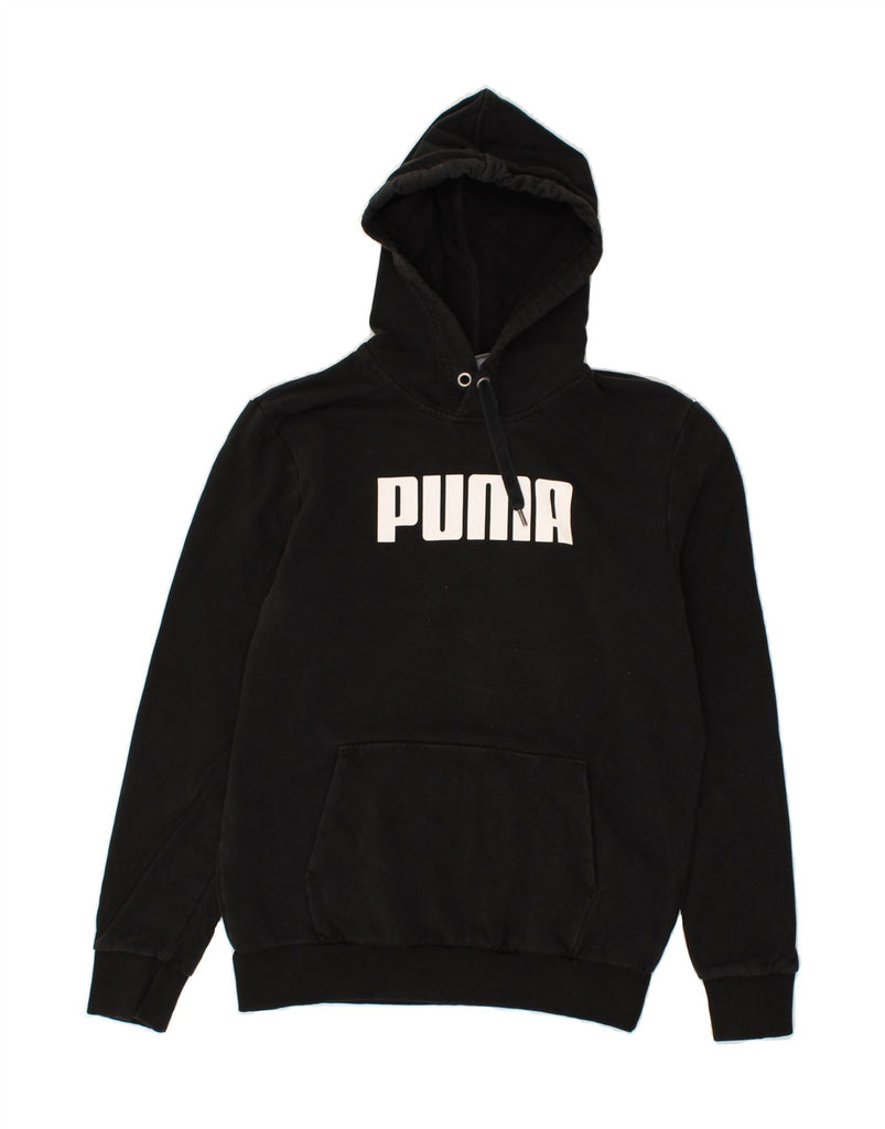 PUMA Womens Graphic Hoodie Jumper UK 14 Medium Black Cotton | Vintage Puma | Thrift | Second-Hand Puma | Used Clothing | Messina Hembry 