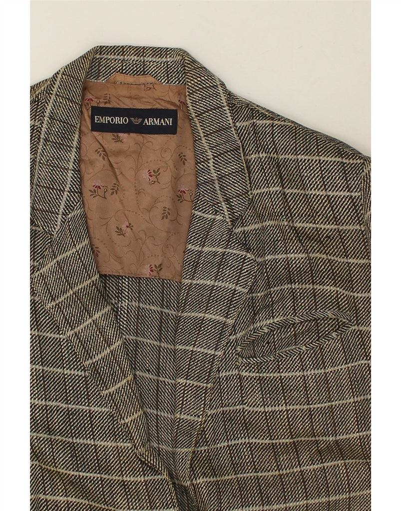 EMPORIO ARMANI Womens 2 Button Blazer Jacket UK 16 Large Grey Check Linen Vintage Emporio Armani and Second-Hand Emporio Armani from Messina Hembry 