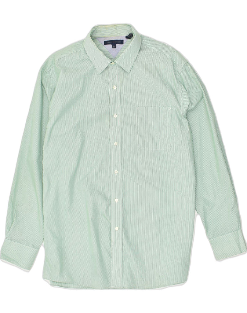 TOMMY HILFIGER Mens Shirt Size 16 1/2 Large Green Pinstripe Cotton | Vintage Tommy Hilfiger | Thrift | Second-Hand Tommy Hilfiger | Used Clothing | Messina Hembry 