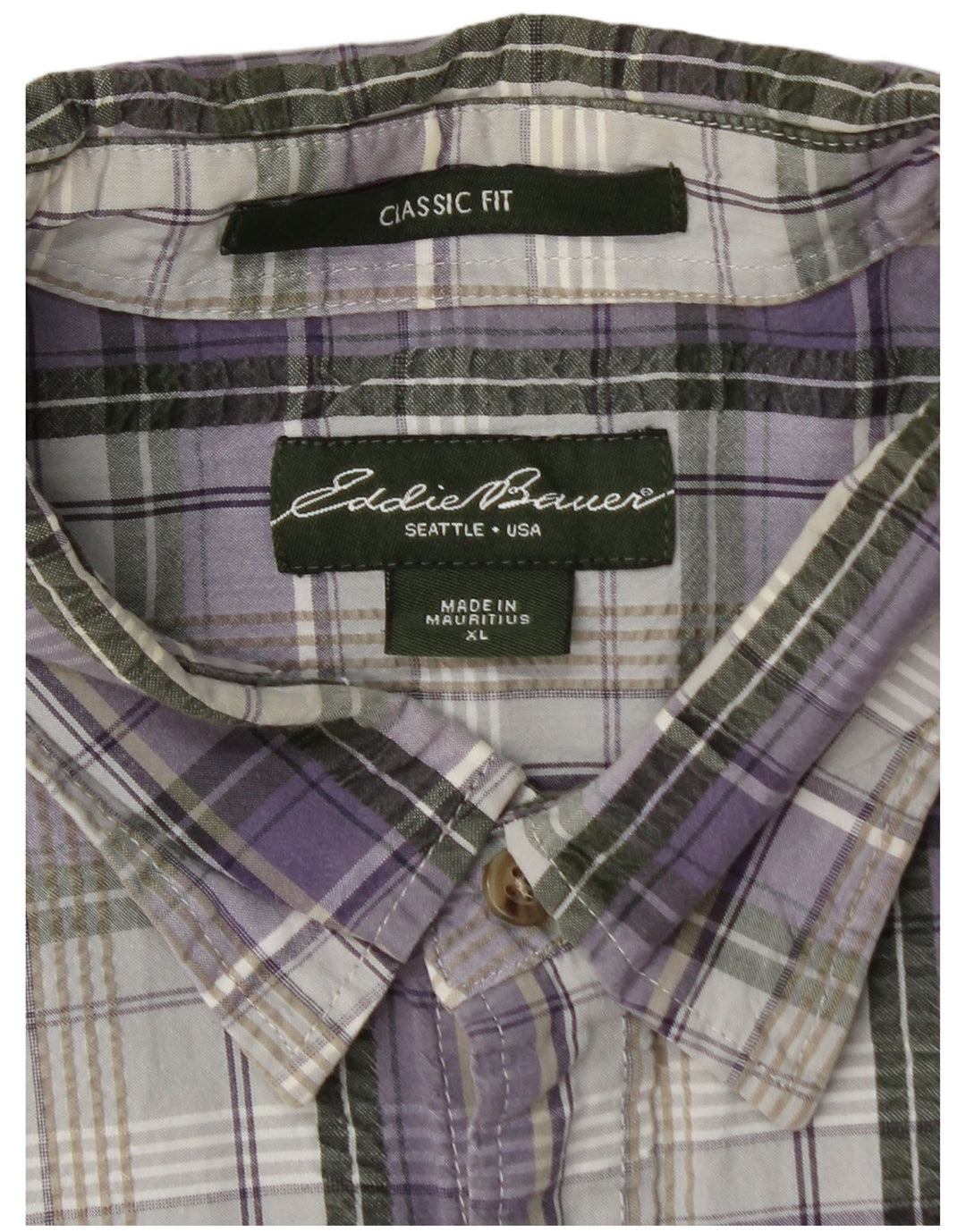 EDDIE BAUER Mens Classic Fit Short Sleeve Shirt XL Purple Check
