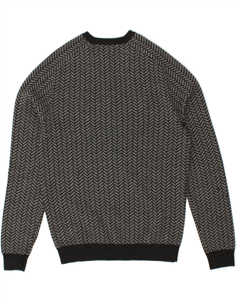 BENETTON Mens V-Neck Jumper Sweater Small Grey Herringbone Wool | Vintage Benetton | Thrift | Second-Hand Benetton | Used Clothing | Messina Hembry 