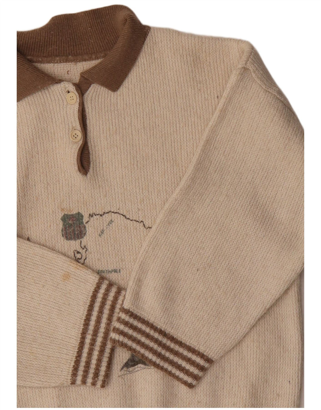 VINTAGE Womens Graphic Polo Neck Jumper Sweater UK 16 Large Off White