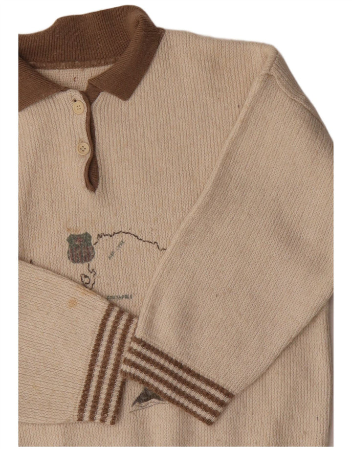 VINTAGE Womens Graphic Polo Neck Jumper Sweater UK 16 Large Off White