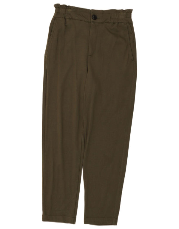 Zara Womens High Waist Tapered Chino Trousers XS W24 L25 Khaki Viscose