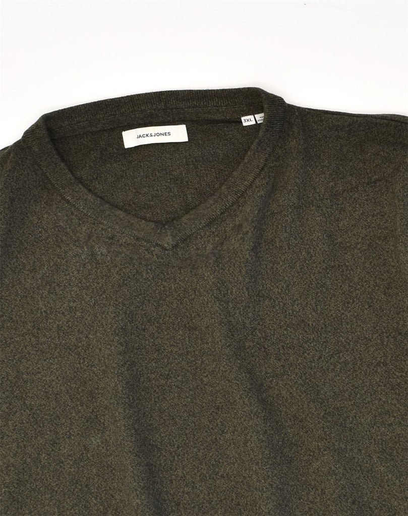 JACK & JONES Mens V-Neck Jumper Sweater 3XL Khaki Cotton | Vintage Jack & Jones | Thrift | Second-Hand Jack & Jones | Used Clothing | Messina Hembry 