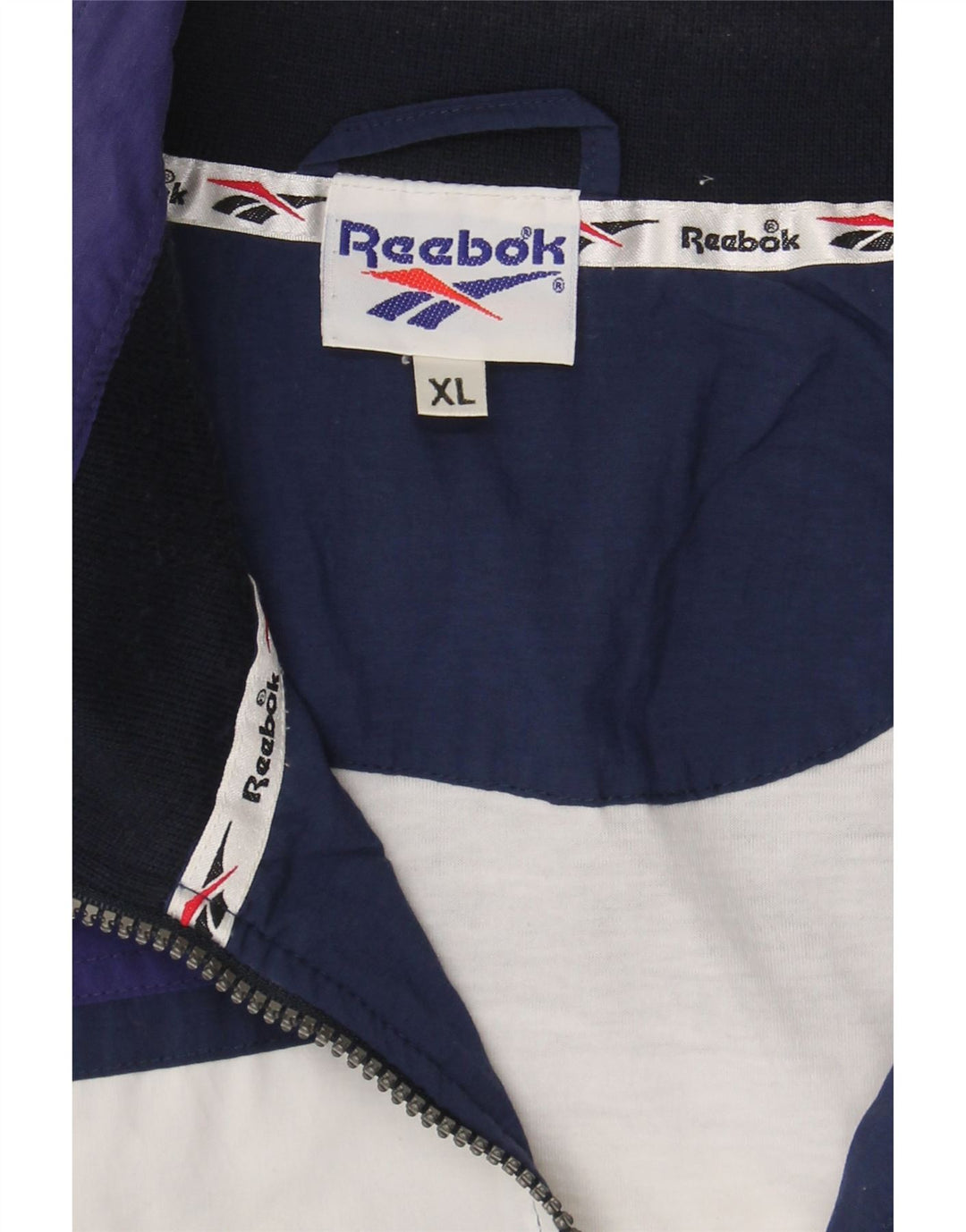 REEBOK Mens Tracksuit Top Jacket XL Navy Blue Colourblock Polyamide Vintage Reebok and Second-Hand Reebok from Messina Hembry 